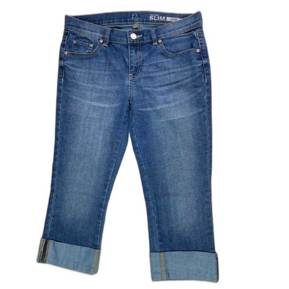 NY&C Size 4 Womens Jeans Low Rise Slim Crop Cuff Hem Med Wash Low Rise Stretch